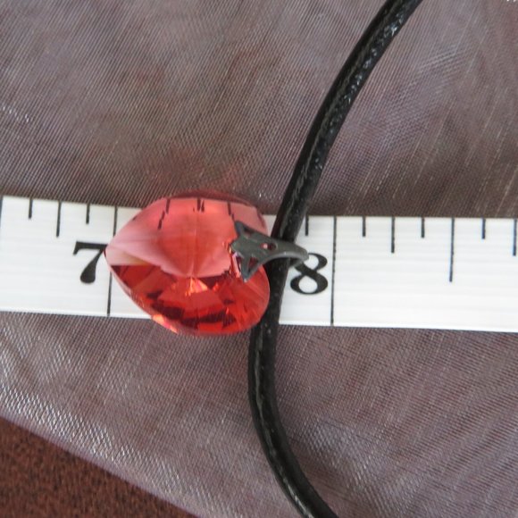 Super Cute Red Heart Crystal On Black Cord Necklace - Picture 10 of 11